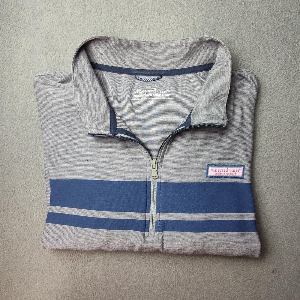 Vineyard Vines Gray and Navy Quarter-Zip Polo